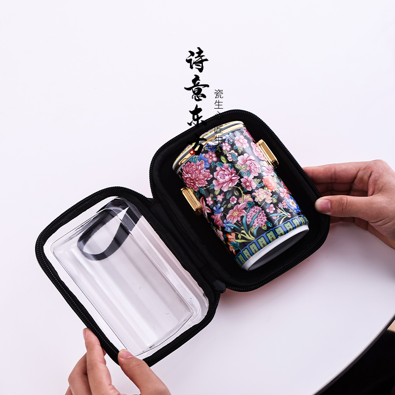 中式满彩陶瓷快客n杯一壶三杯旅行茶具户外随身便携可定制