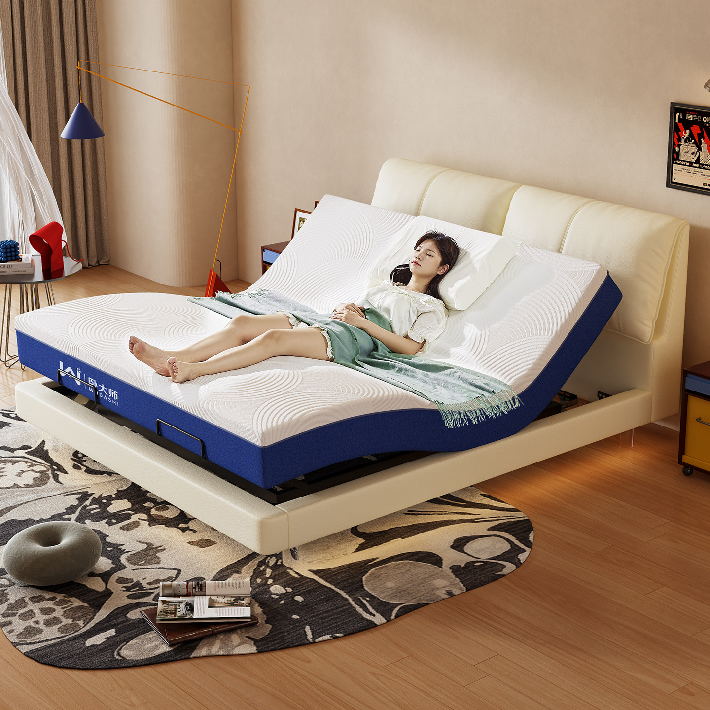 大象耳朵顶腰电动智能床全自动升降按摩多功能全实木小户型双人床