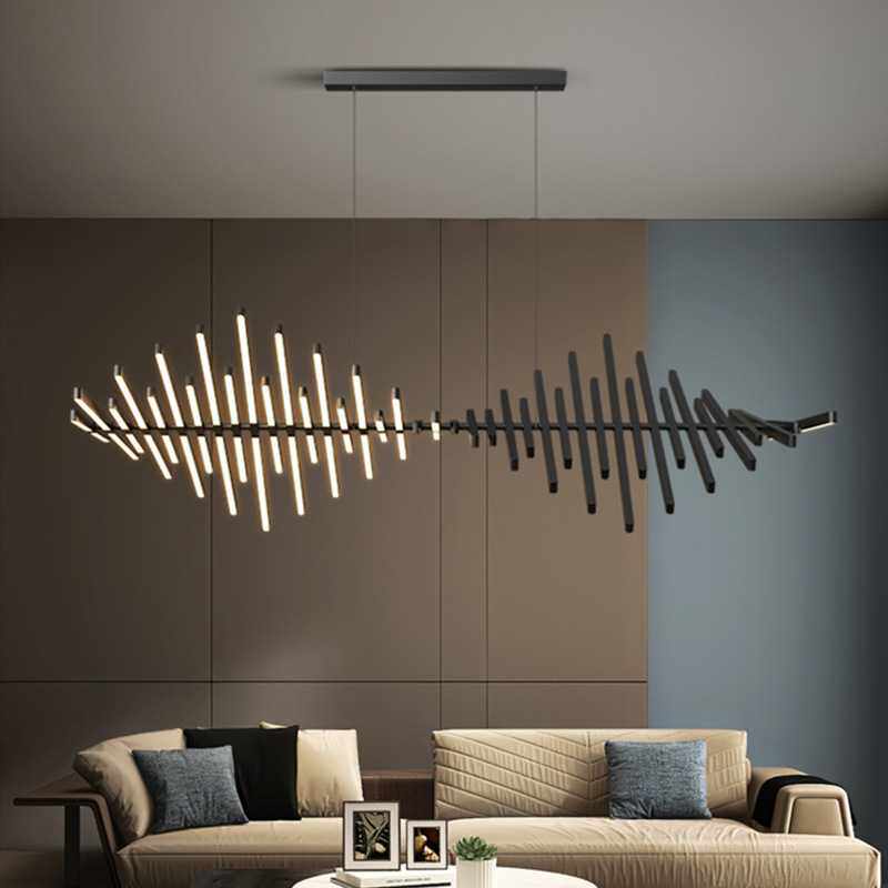 北欧设计师鱼骨吊灯极简办公室长条吊灯创意餐厅咖啡厅前台装饰灯