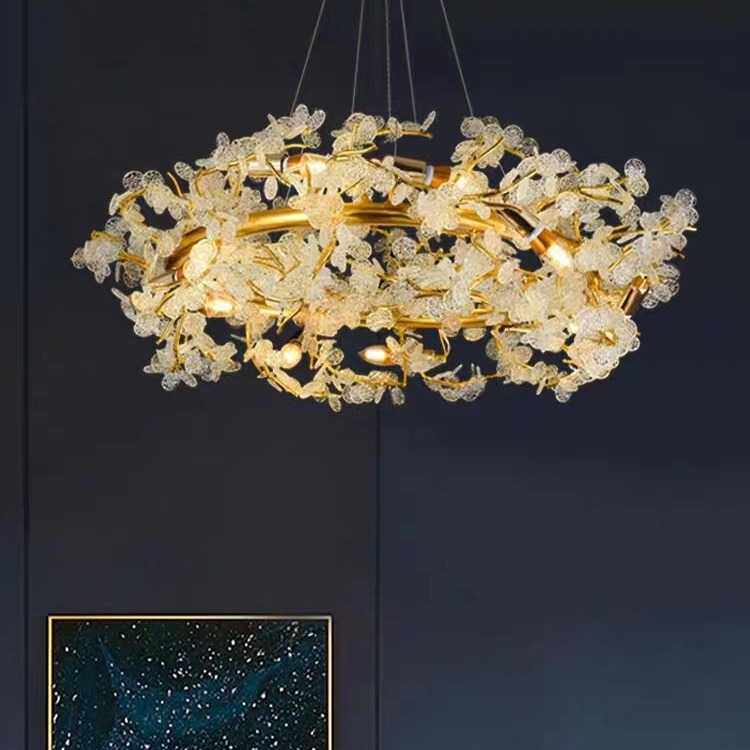 中山灯饰厂直销新中式床头餐厅卧室清光玻璃树叶创意艺术轻奢灯具