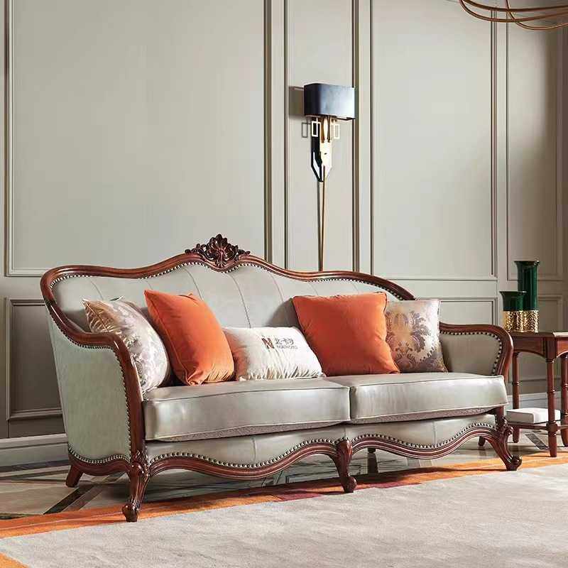 美式轻奢实木真皮沙发高端组合个性化小户型套系沙发现代简约风