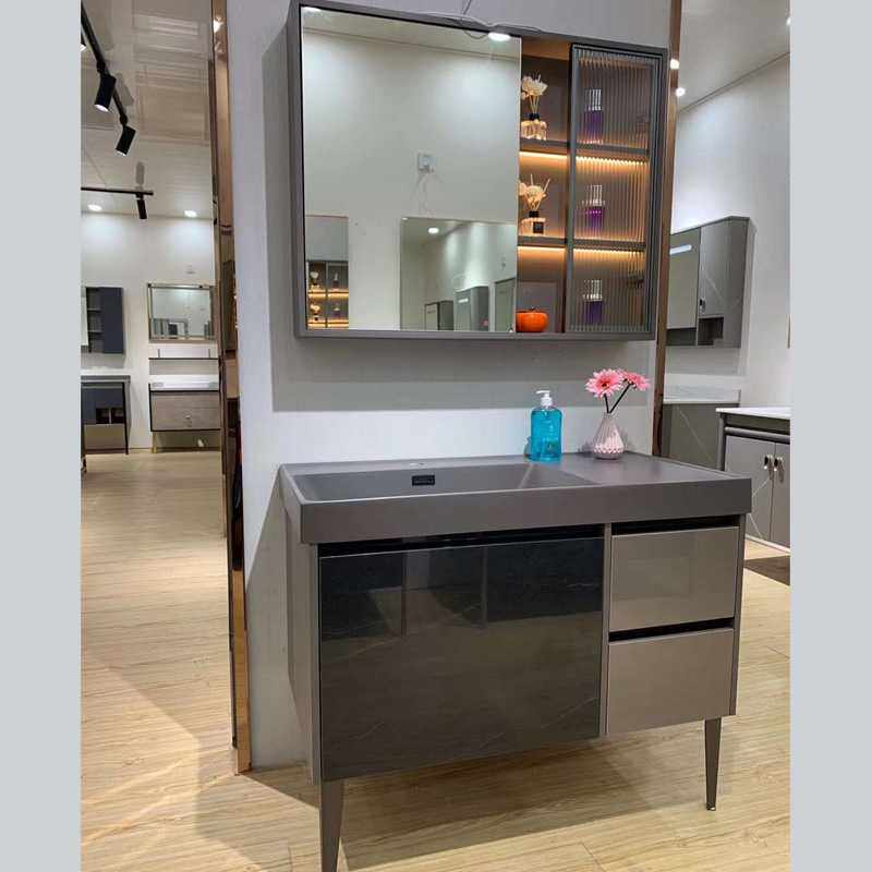 微晶石一体台盆浴室柜组合现代洗脸洗手池卫生间洗漱台吊柜智能镜