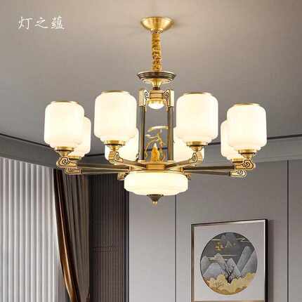 全铜新中式客厅灯大厅主灯中国风禅意餐厅饭桌吊灯卧室房间主卧灯