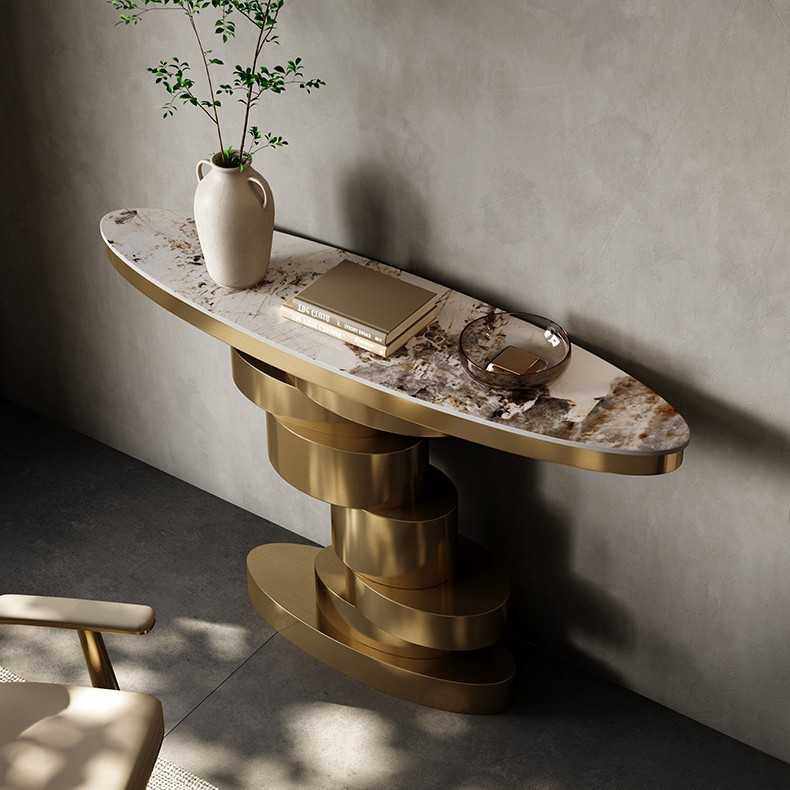 半圆玄关桌意式轻奢玄关台入户门厅现代简约不锈钢岩板创意玄关台,3C数码配件,摄像机配件,淘宝优惠券,粉丝福利购,淘宝优惠卷