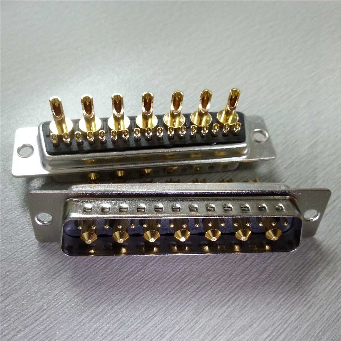 直销混装大电流焊线式24W7公座插头 实心级镀全金电源连接器