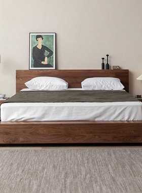 北欧黑胡桃储物床主卧1.8m双人床简约现代主卧床樱桃木婚床实木床