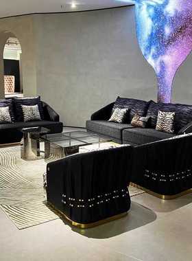 Roberto Cavalli意式极简真皮沙发 卡沃利黑色折皮沙发客厅沙发组