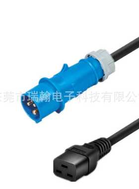 IEC309工业插头16A32A蓝色转C19 2P+E 机房机柜PDU电源线国标3C
