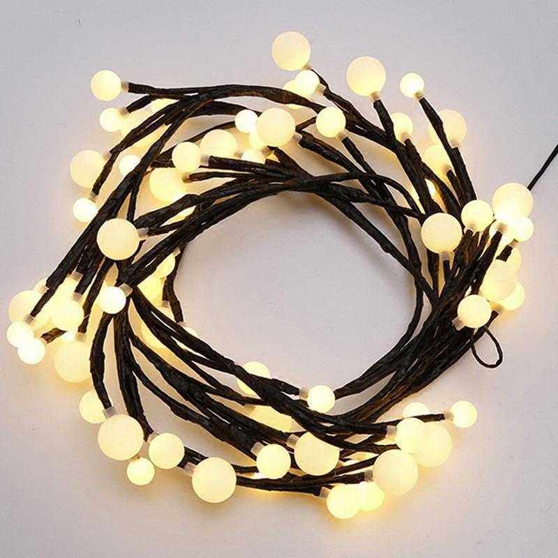 低压磨砂圆球灯串太阳能藤条灯2.5米60灯8功能庭院装饰造型灯