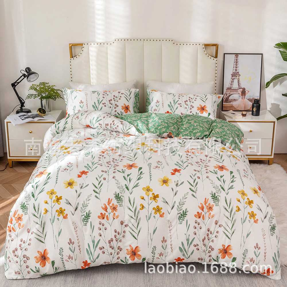 家纺跨境床品床上用品欧美尺寸全棉纯棉条纹印花被套枕套三套件