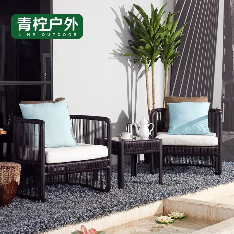 户外沙发室外民宿售楼部阳台小品休闲会所茶几藤椅藤编新中式沙发