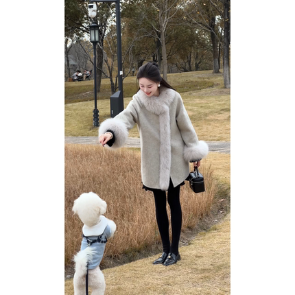 艾文文IRIS 千金裘 26冬“100羊毛1030g”纯手工狐狸毛双面呢大衣