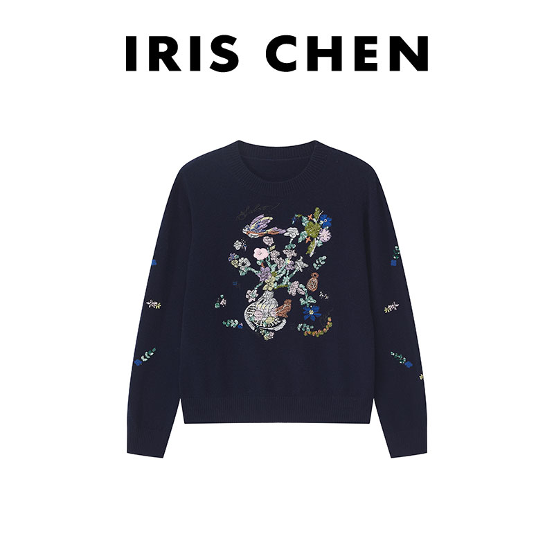 艾文文IRIS 万花筒 2025秋冬“100绵羊毛270g”印花针织衫