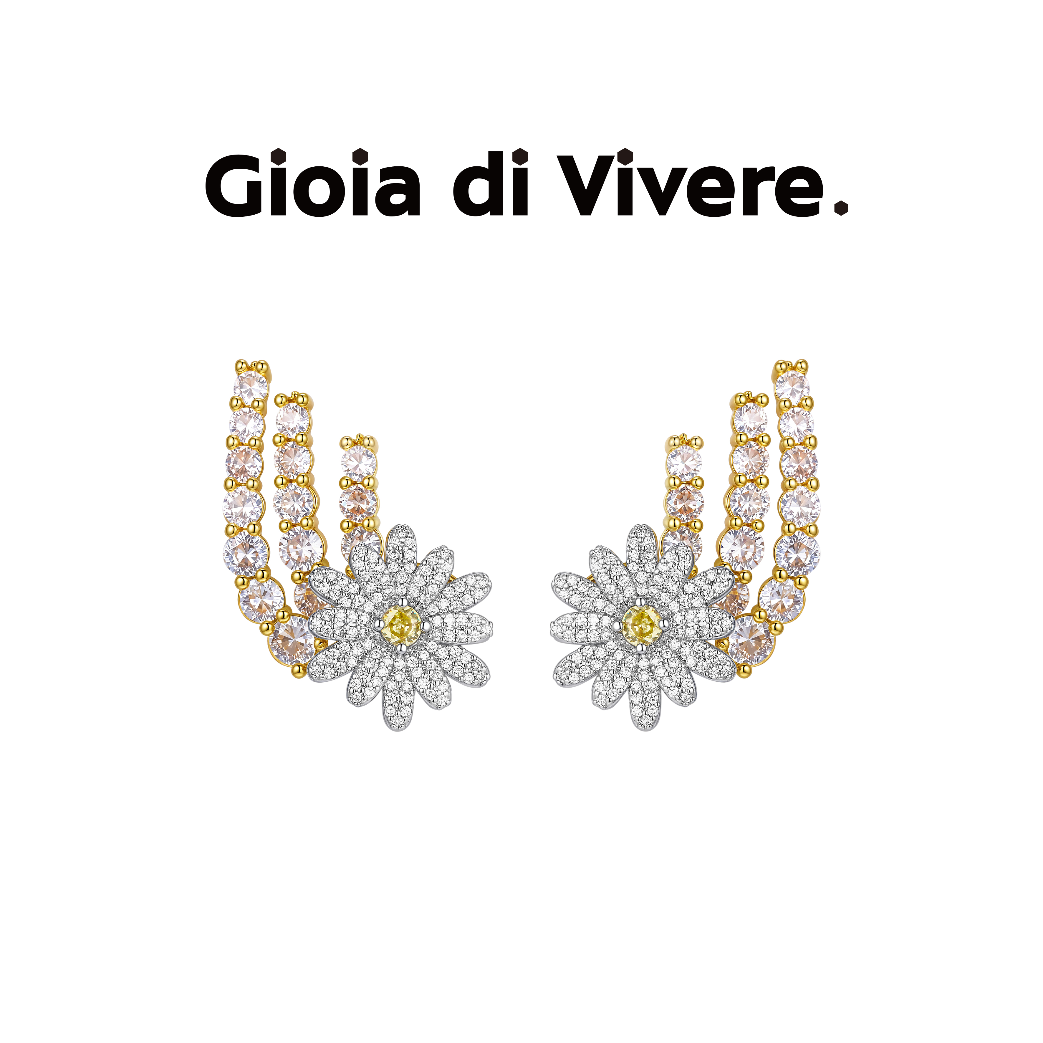 GdV雏菊系列水晶雏菊彗尾耳钉耳夹斜戴式花朵耳饰通勤送女友礼物