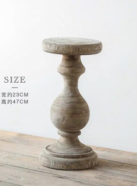 实木罗马柱形花架民宿侘寂风客厅落地大摆件O泡桐木阳台落地置物