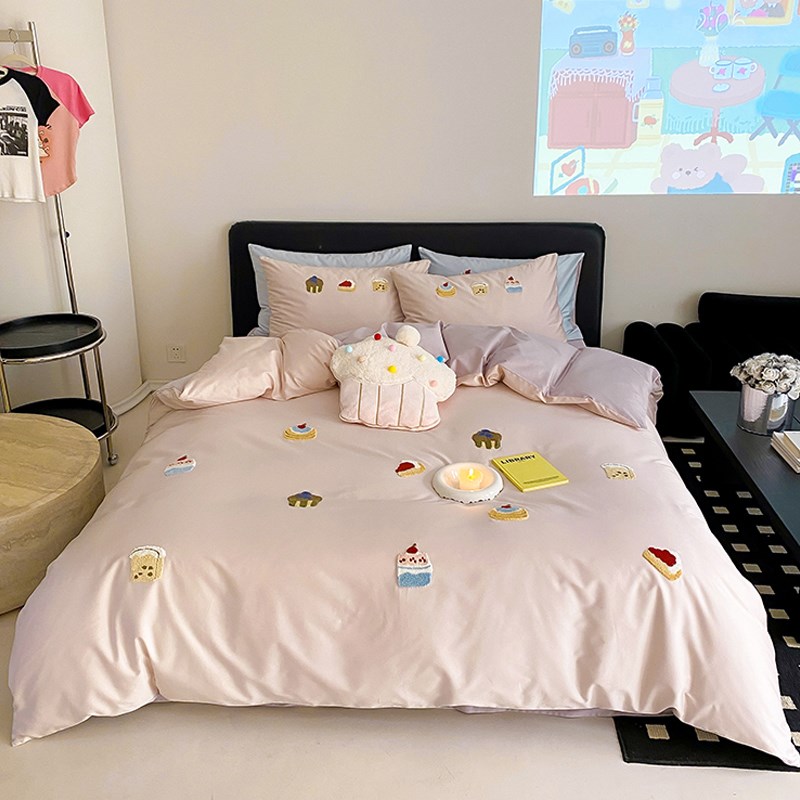 轻奢高端100支长绒棉四件套卡y通毛巾刺绣被套床笠小清新床品1.2m