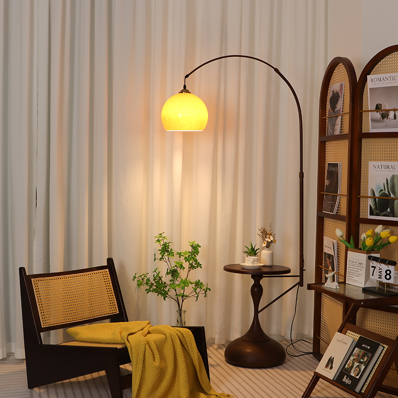 法式中古钓鱼灯落地灯客厅卧x室高级氛围感复古沙发旁边几柚子台