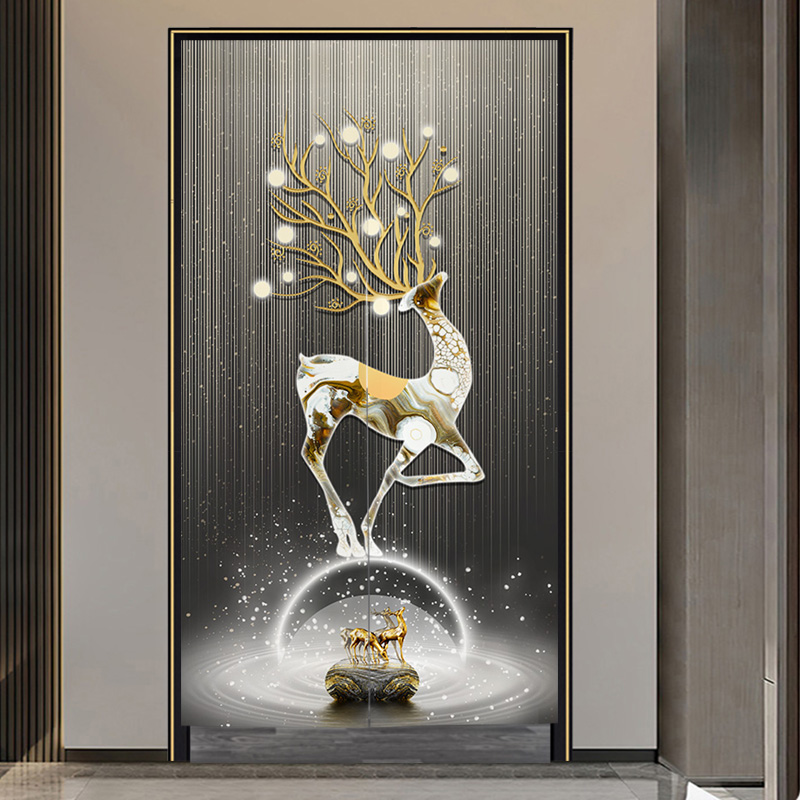 新中式轻奢麋鹿玄关入户门帘隔断帘C厕所布艺家用卧室厨房遮挡挂