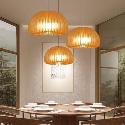 餐厅吊灯北欧复古卧室木质灯艺术鸟笼吧台创意民宿书房中古南瓜灯