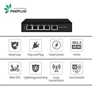 Gigabit 4 ports POE extender&switch,VLAN,MAX250m@10M