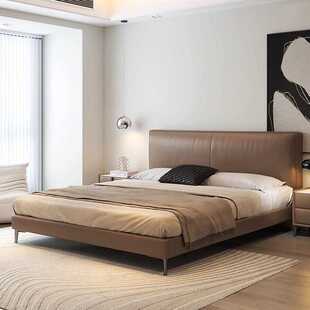 佛山家具意式极简真皮床主卧双人大床现代简约高端软包实木齐边床