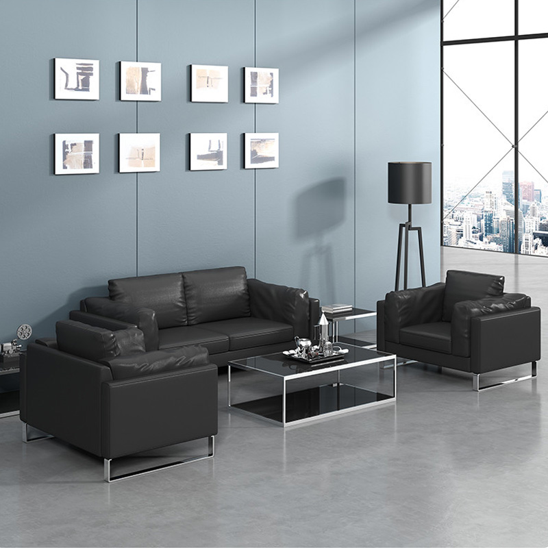 办公沙发茶几组合商务接待会客简约现代三人位板式真皮办公室沙发