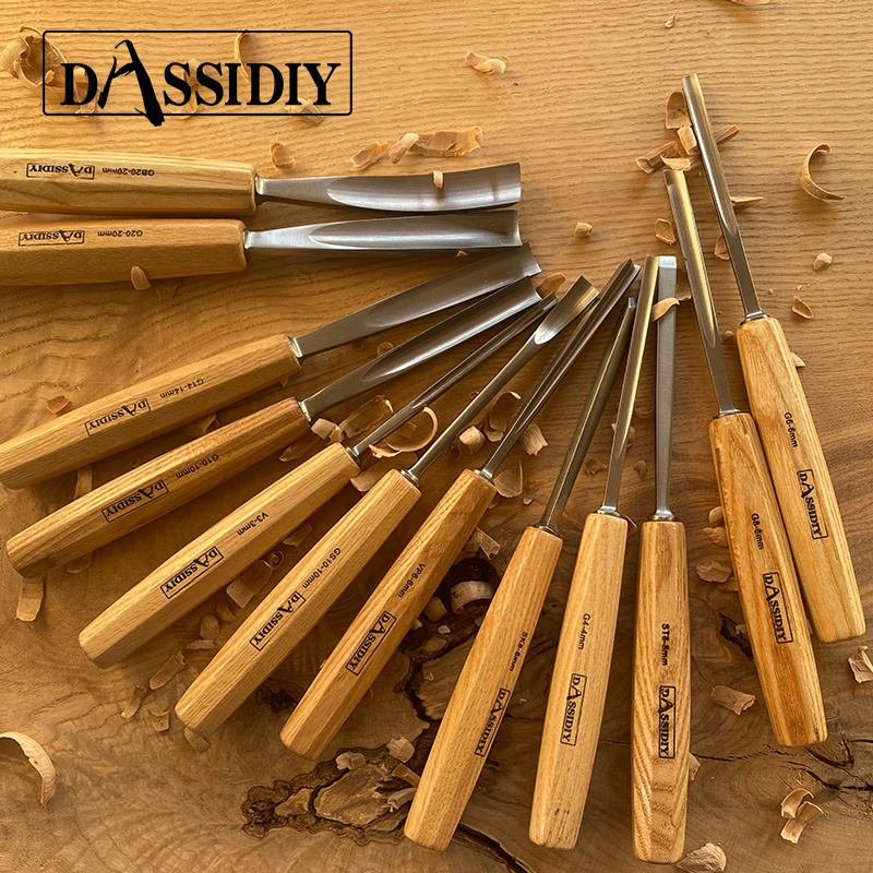 Dassidiy 12件套雕花凿木雕工具根雕椴木雕刻刀凿子刻刀木工凿刀