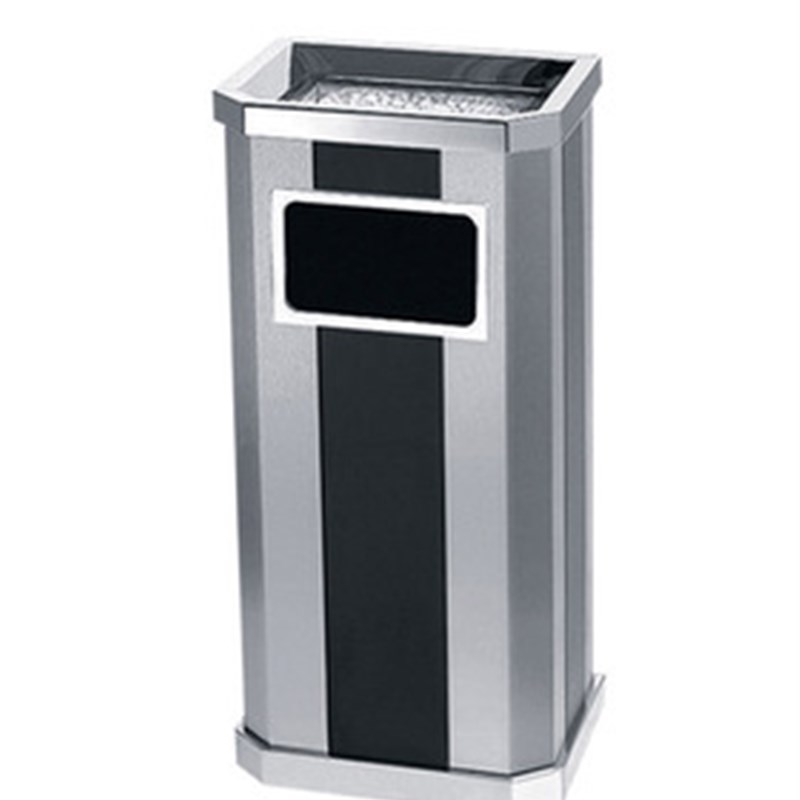 加厚新款黑色不锈钢正方形格丽圆形酒店客房楼梯口专用座地垃圾桶