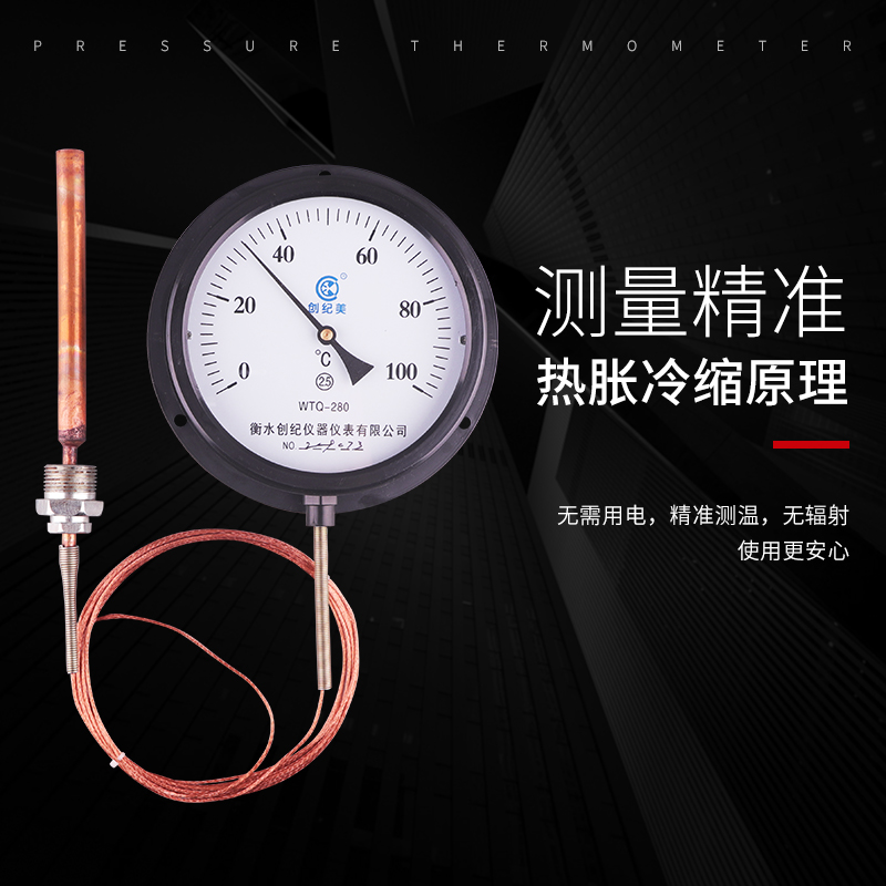 压力式式温度计工业用测油温水温计锅炉浴室水温表养殖防水带探头