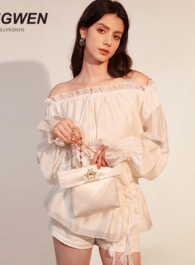 【王玉雯孙乐言同款】KINGWEN一字露肩衬衫2026早春新款女装上衣