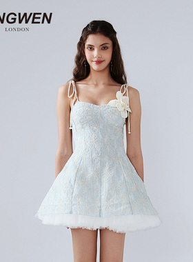 KINGWEN2026春季新款肌理A字连衣裙女士重要场合气质藤编肩带短裙