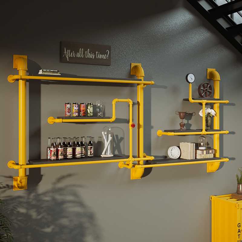 墙上置物架工业风创意电视背景墙装饰架实木书架子铁艺隔板收纳架