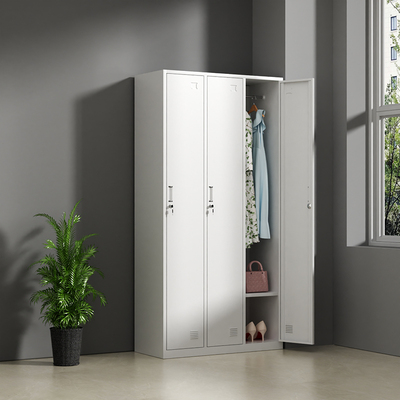 三门更衣柜工厂员工带锁铁皮柜宿舍收纳柜健身房换衣柜不锈钢柜子