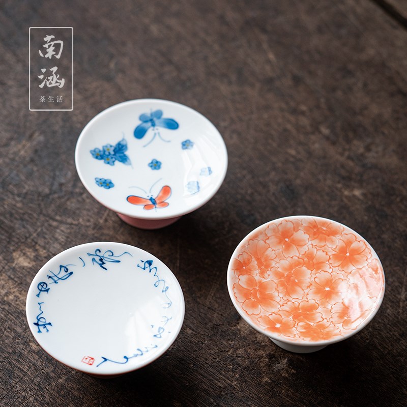 南涵手绘盖置功夫茶具紫砂茶壶盖托禅意茶道摆件陶瓷盖碗盖子配件