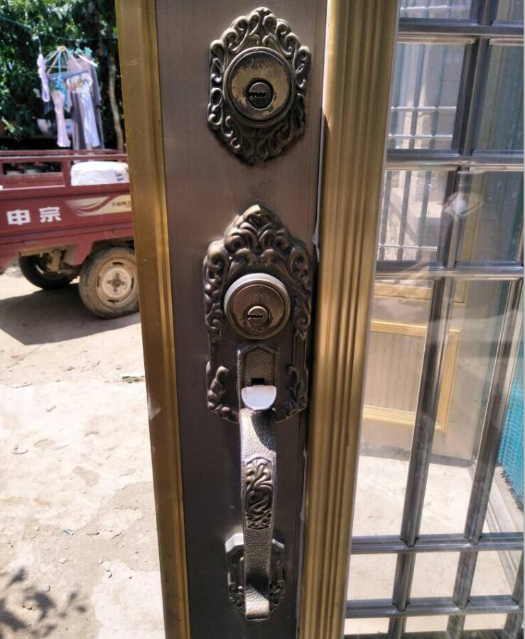 老式门锁三舌大门锁 铝合金大门锁 青古铜色三舌花锁 防盗门锁