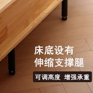 乡村带收纳可储物单人高箱 气压全开实木床白蜡n木黑胡桃木色美式