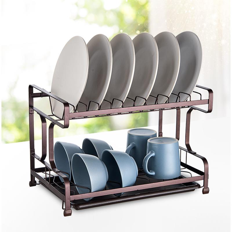 樱花之秀厨房收纳沥水碗架沥水架简约铁艺双层碗碟架金属置物架子