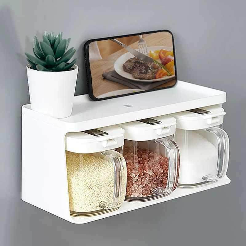 日式自动开合调料盒厨房调味罐调料盐罐糖收纳家用组合一体置物架