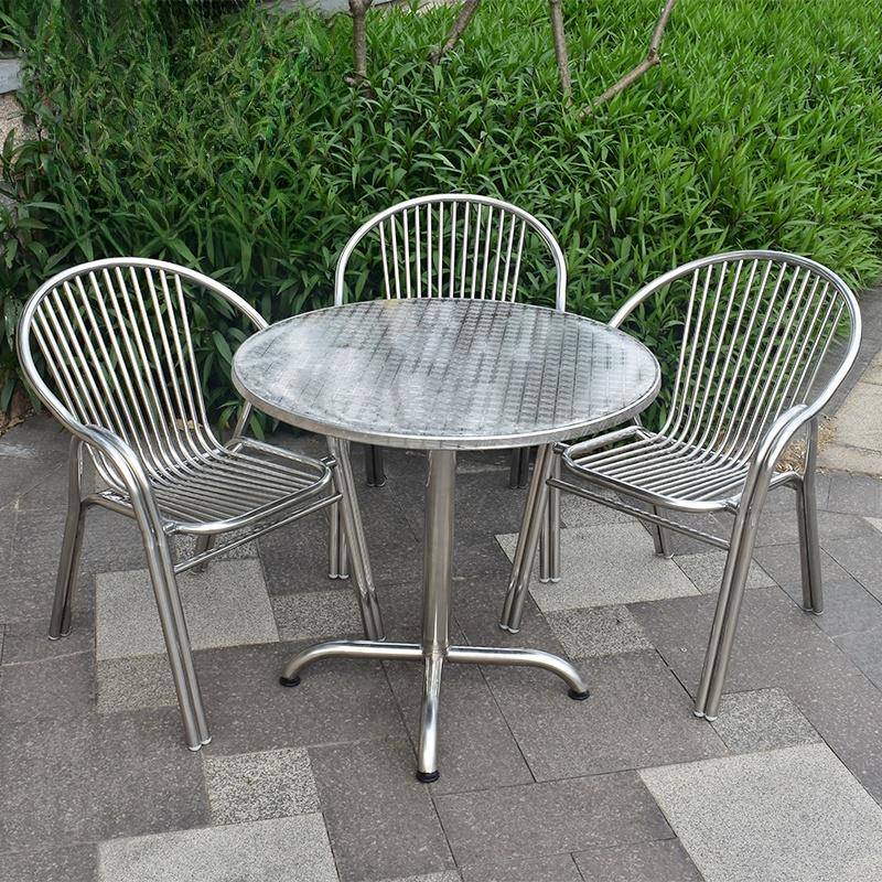 现代简约花园庭院阳台户外休闲不锈钢桌椅组合套装露天茶几靠背椅
