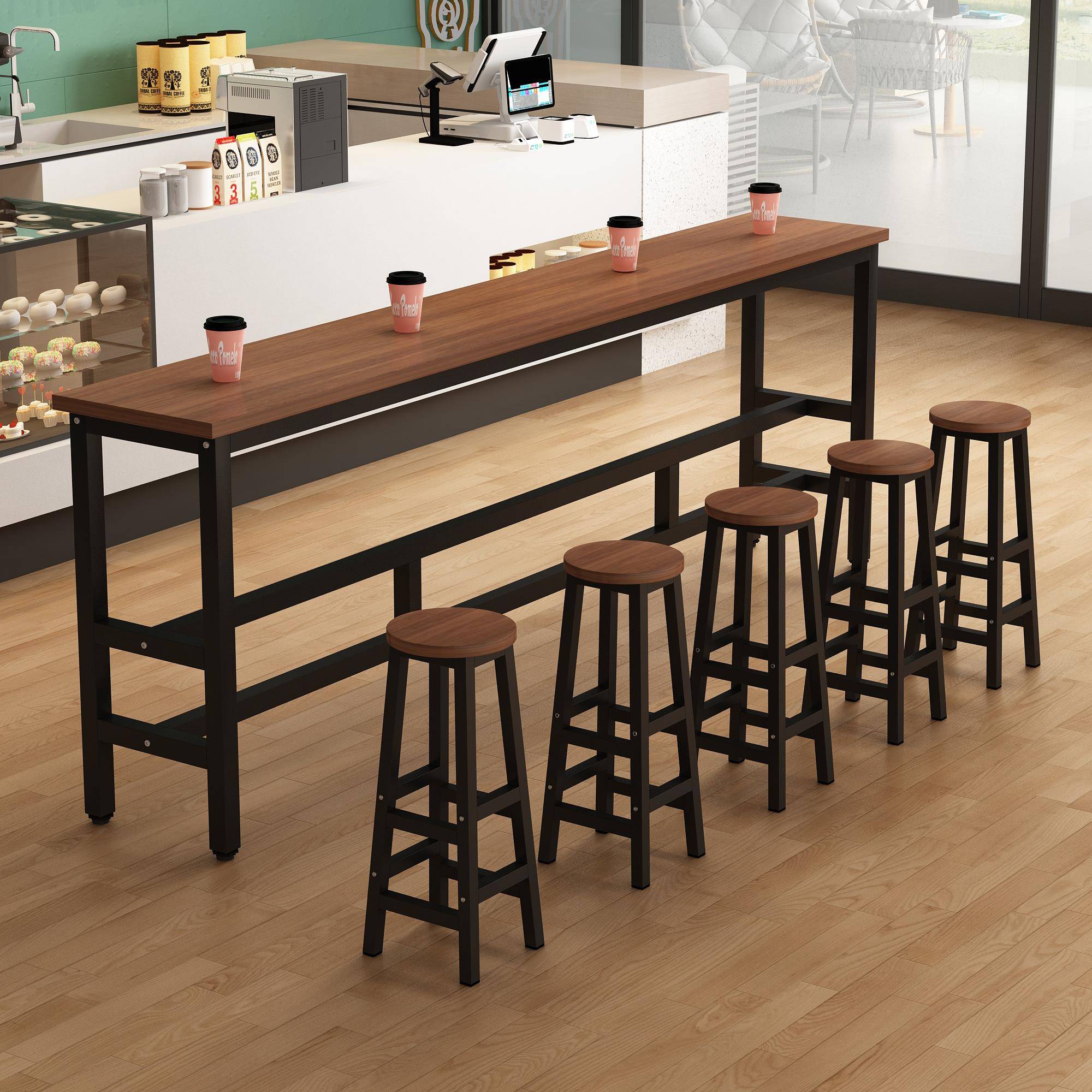 吧台桌家用靠墙高脚桌阳台休闲小吧台简约长条桌商用酒吧桌椅组合