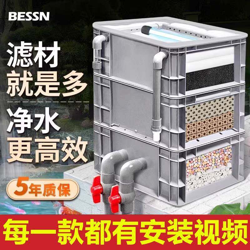 BESSN周转箱过滤盒鱼缸过滤器滴流过滤盒外置上滤鱼池水循环系统