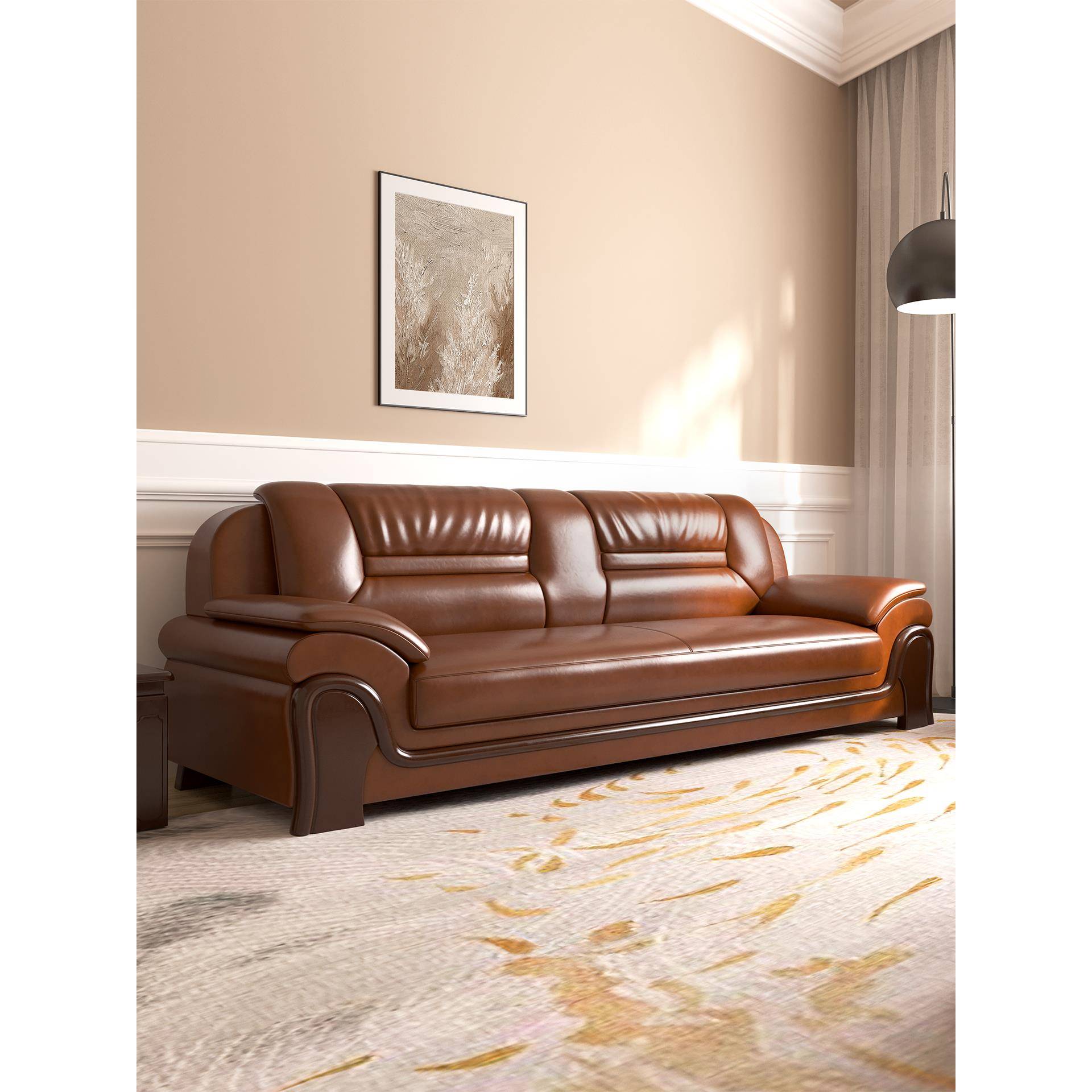 办公沙发商务简约现代客厅大厅酒店贵宾接待室真皮三人位茶几组合