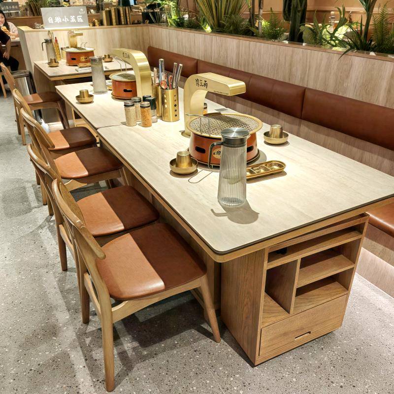 火锅桌子一体商用无烟净化简约烤肉桌子电磁炉火锅涮烤一体桌定制