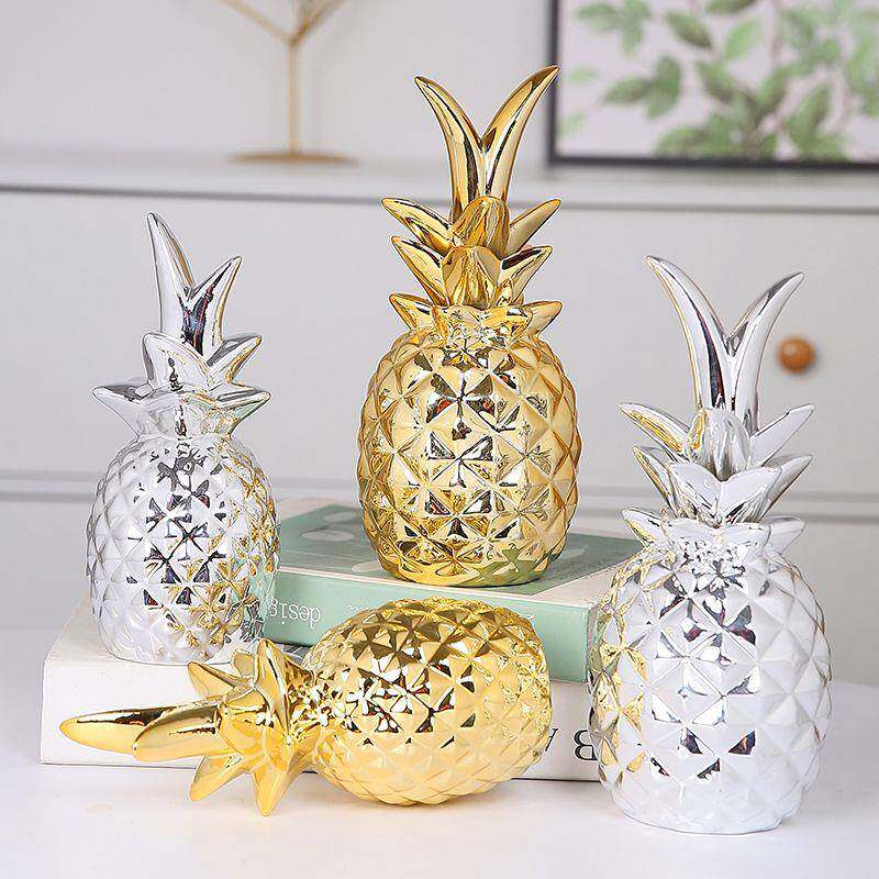现代简约菠萝陶瓷镀金饰品家居摆件饰品创意客厅书房酒柜摆件饰品