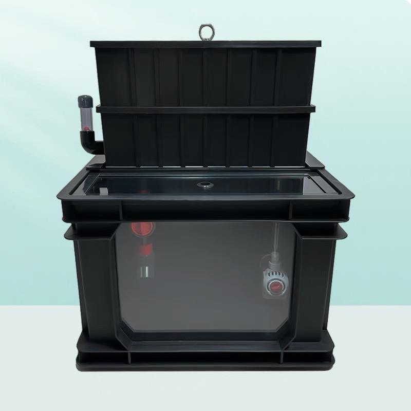 黑色周转箱鱼缸轻便龟缸发色箱透明周转箱滴流上滤可视周转箱鱼缸