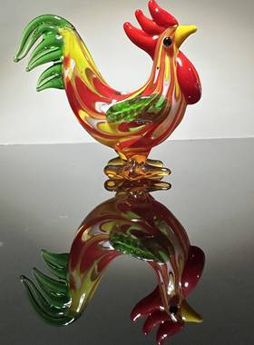 淄博琉璃手作彷真公鸡桌面小摆件寓意吉祥装饰品办公书桌摆设礼物
