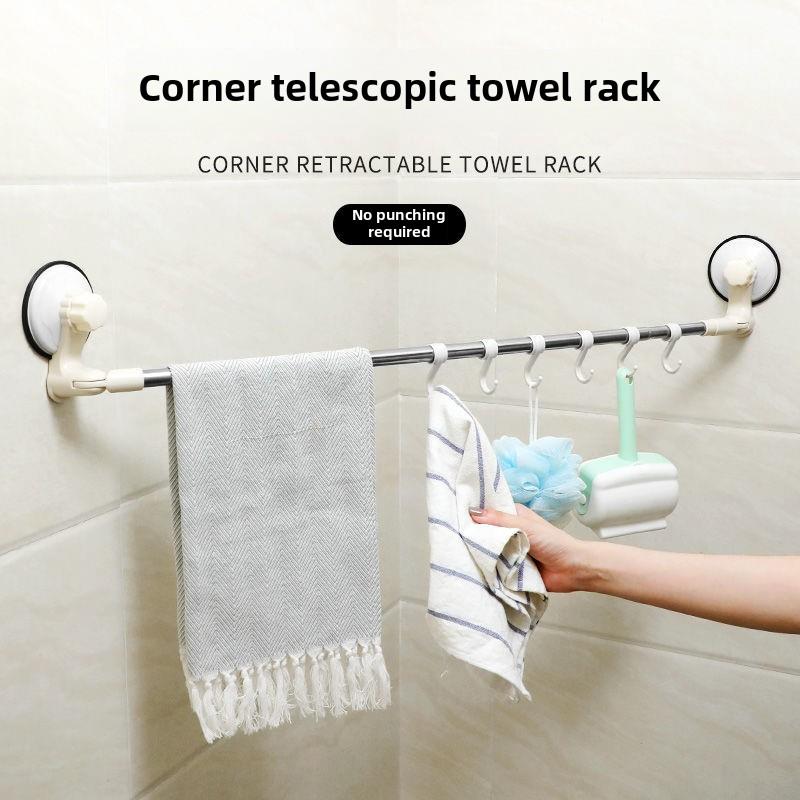 无冲孔毛巾架不锈钢厨房浴室挂钩储物架角落浴巾架吸盘毛巾架