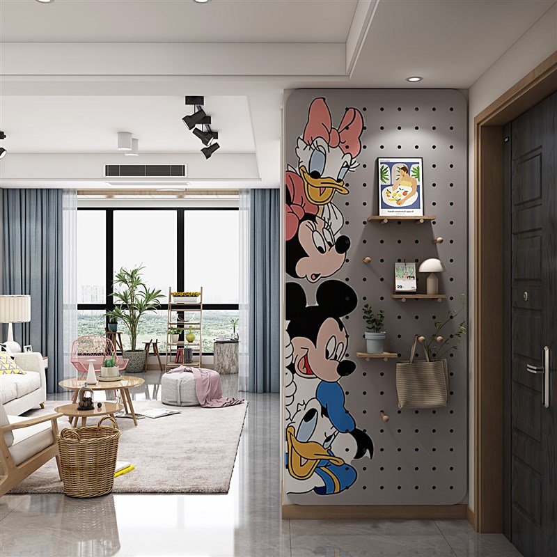 洞洞板置物架入户玄关客厅厨房书架定制实木打印图V案装饰遮丑收