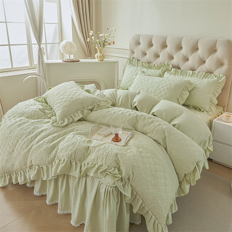 床裙式四件套全套夹棉加厚花边被套4件套JA类母婴级床上席梦思床