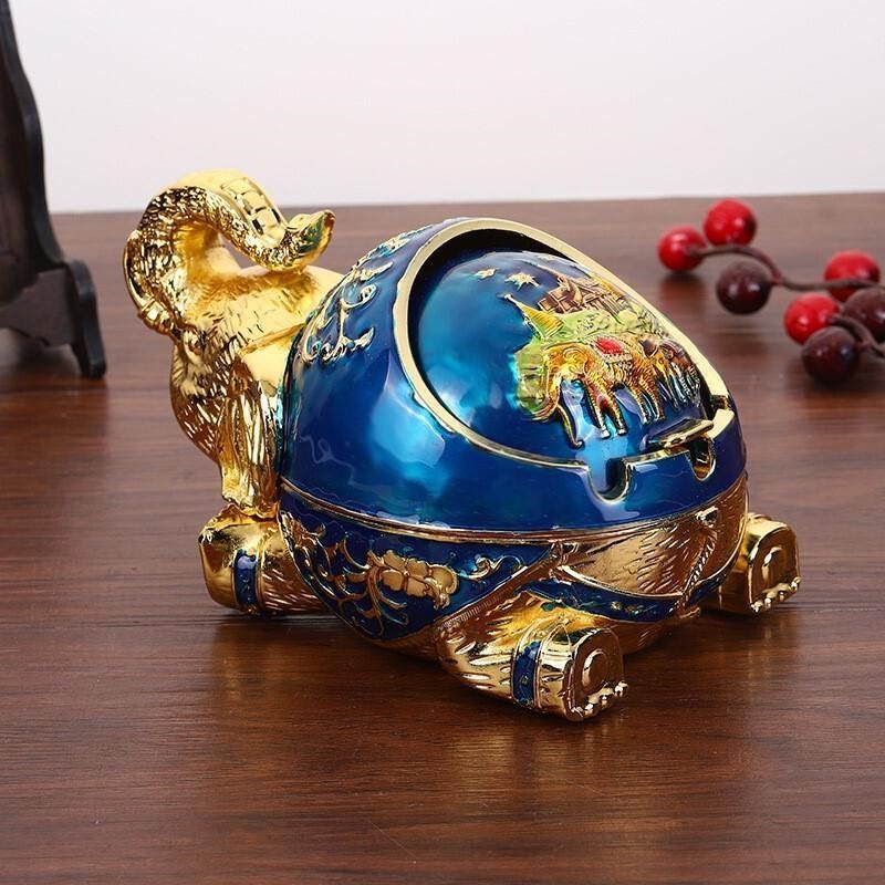 创意烟灰缸盖大象带客厅个性家用欧式潮I流金属摆件防风防飞灰办